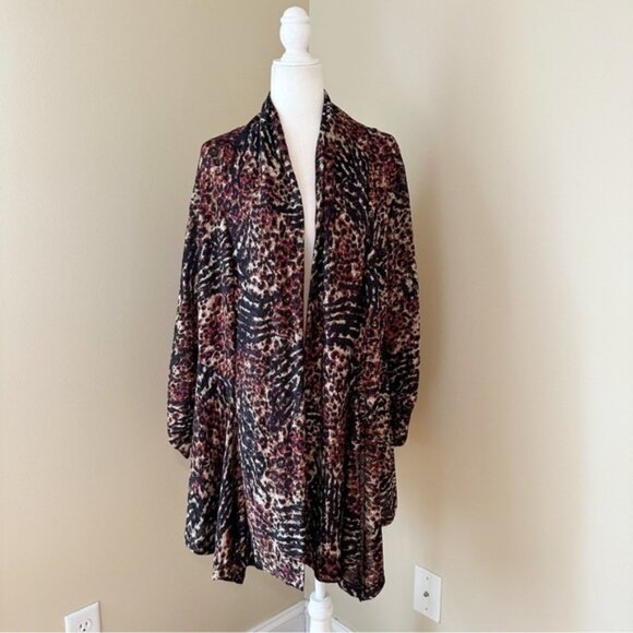 Multiples Open Front Lightweight Animal Print Cardigan - Large - Picture 1 of 9